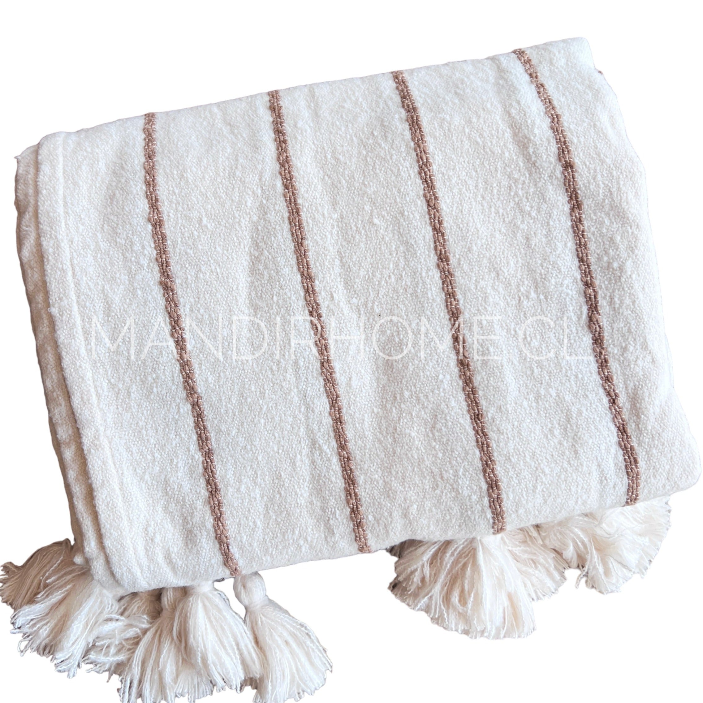 Manta Crudo Café Lana Líneas King 205x150cms