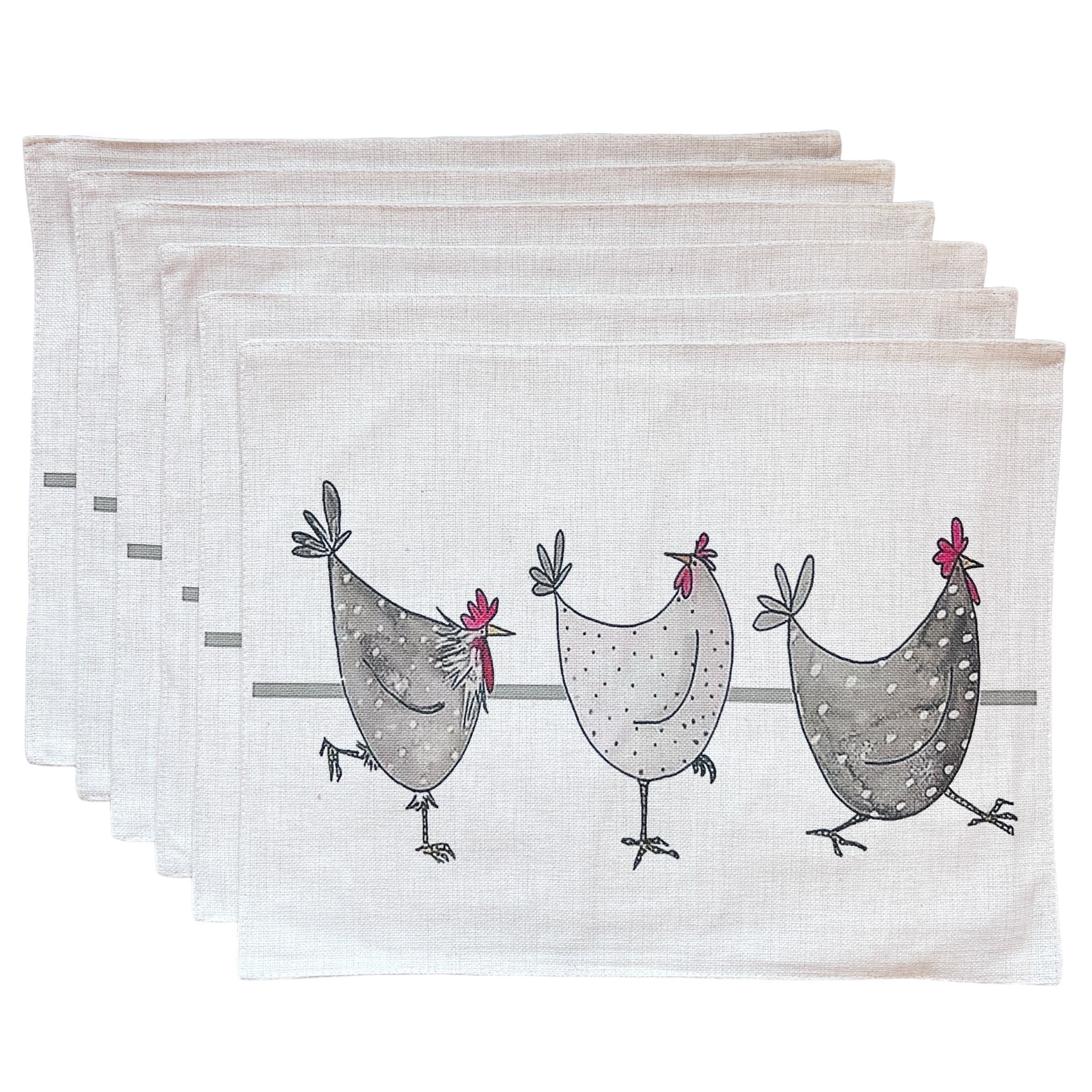 SET 6 Individuales Gallinas Tela Repelente y Antimanchas