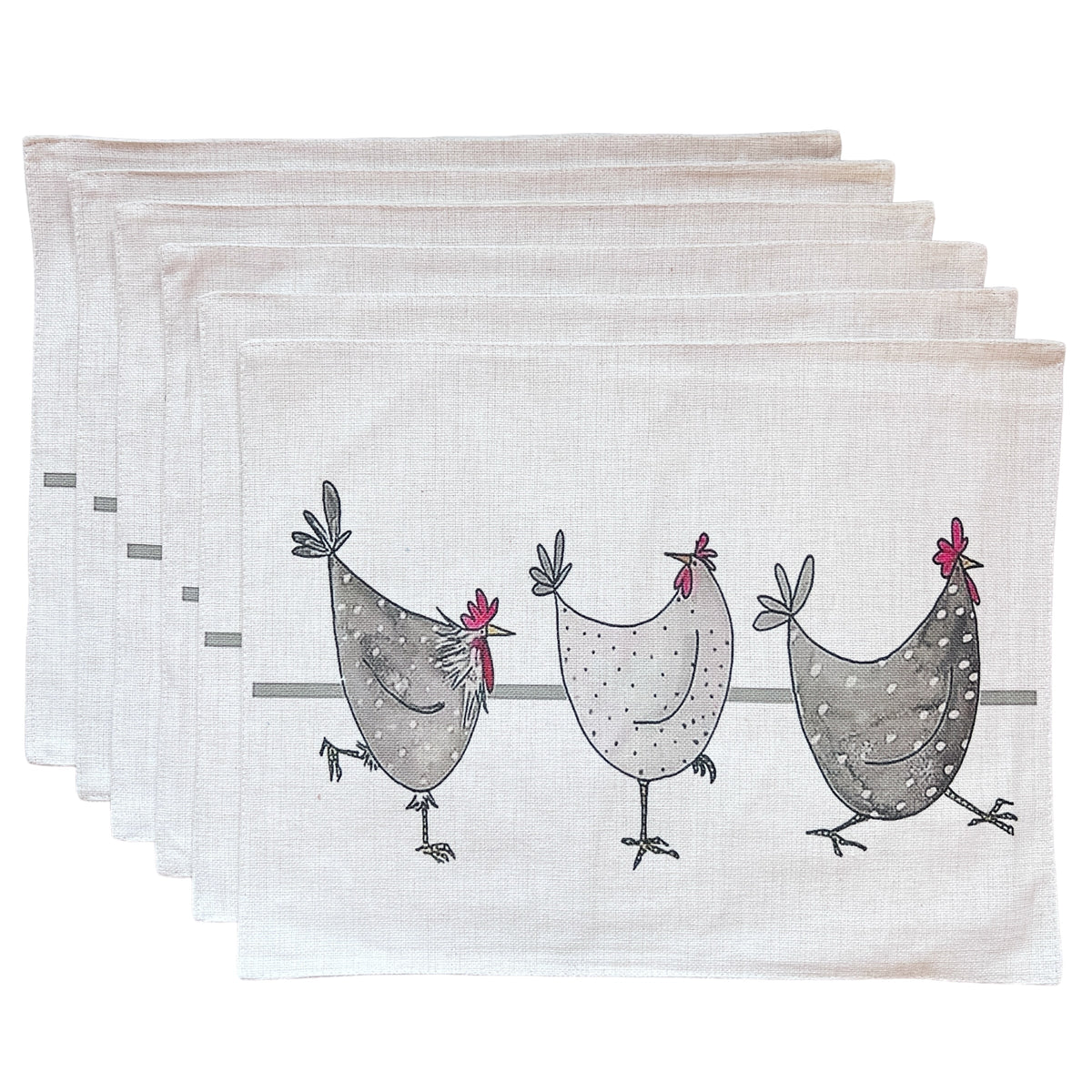 SET 6 Individuales Gallinas Tela Repelente y Antimanchas