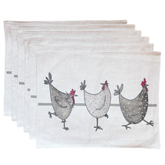 SET 6 Individuales Gallinas Tela Repelente y Antimanchas