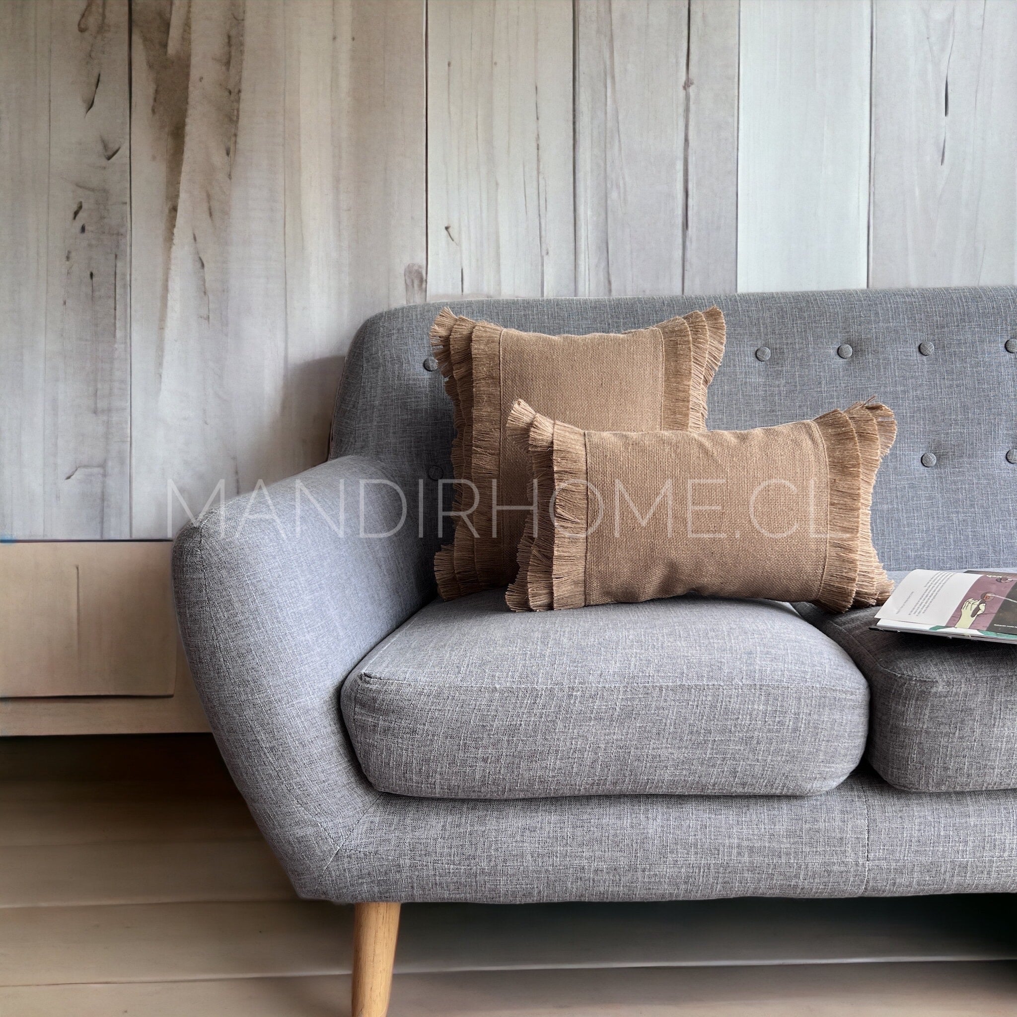 Funda de Cojín Natural Rústico Arpillera Yute Cuadrada