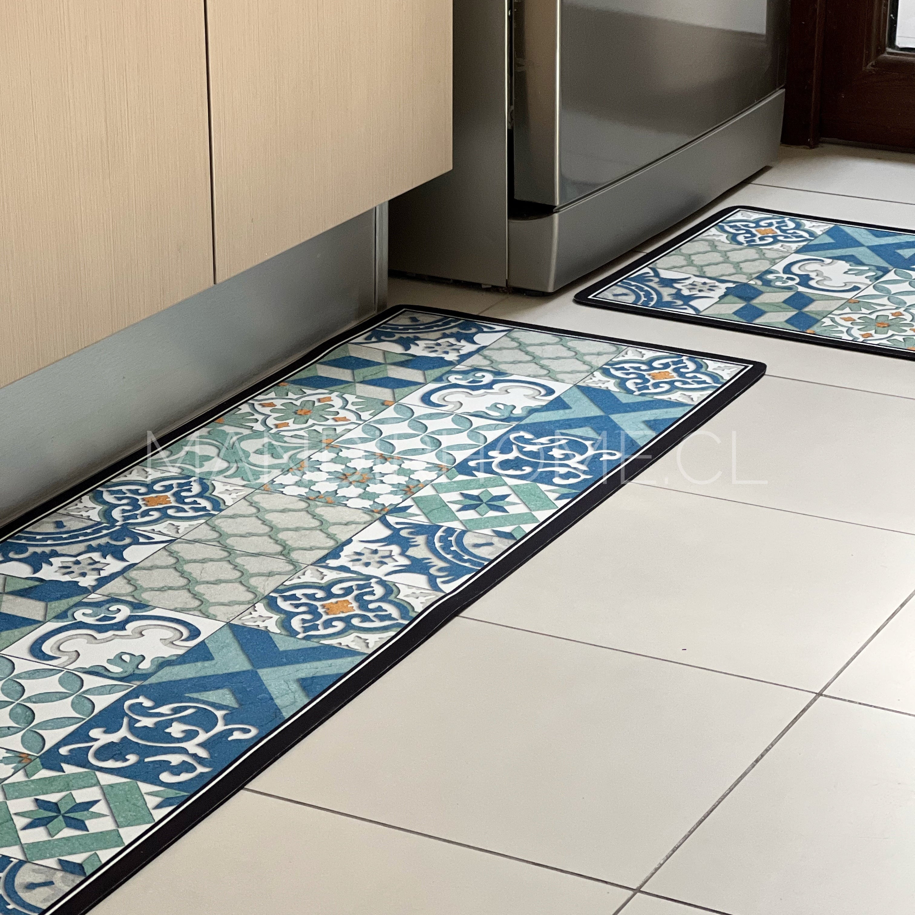 ¡NEW! Set Alfombras de Cocina Verde Azulejos Antideslizante y Absorbente