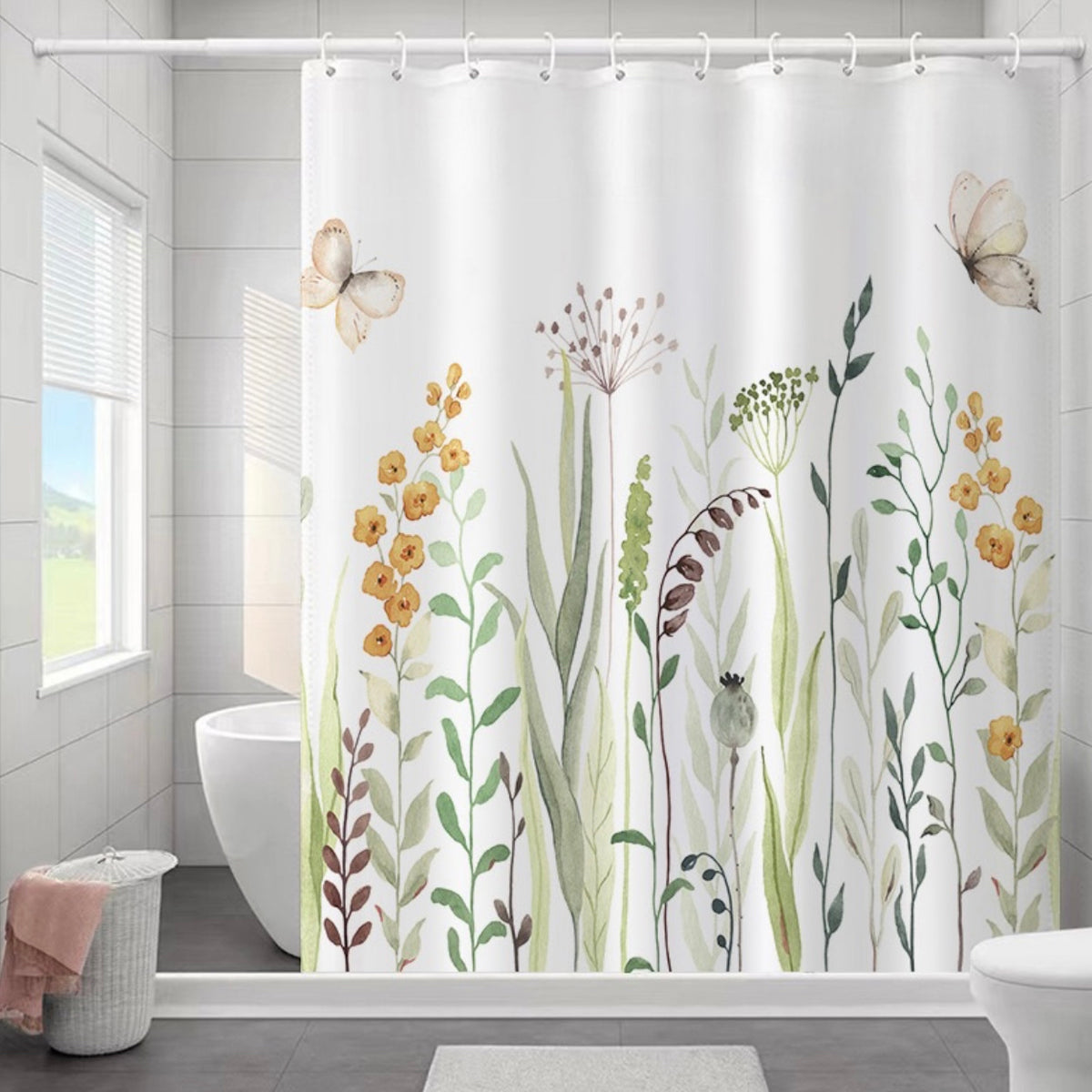 Cortina de baño / Jardín y Mariposas