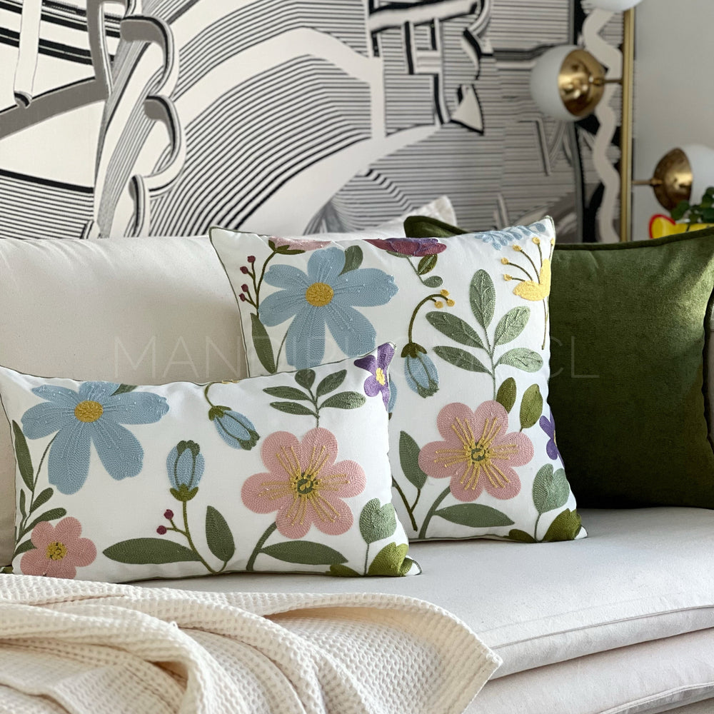 Funda de Cojín Bordada Flora 50x30cms - Mandir Home