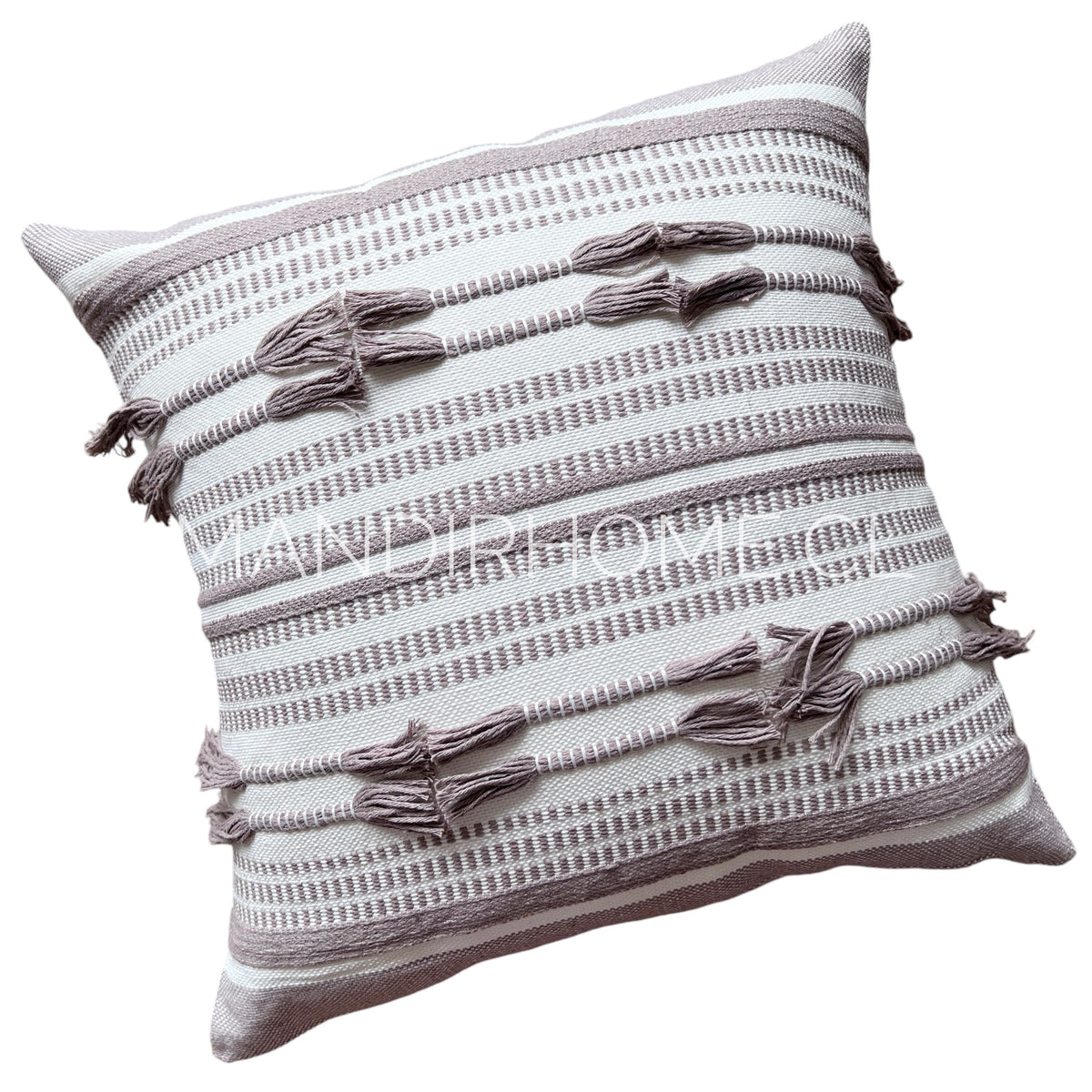 Funda Boho Kelim Lazos Beige Taupe Cuadrada