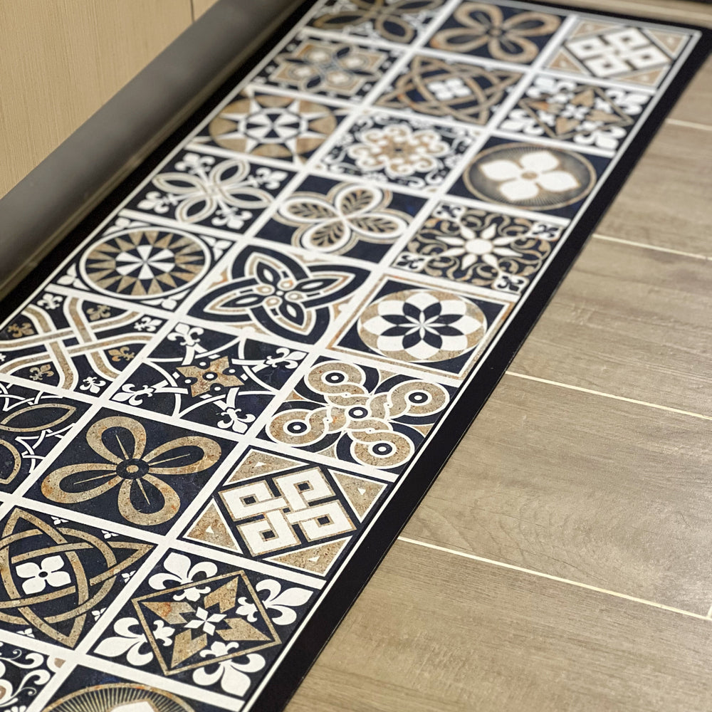 Set Alfombras de Cocina Mosaico Beige Antideslizante y Absorbente | Anticharcos y Lavables - Mandir Home