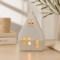 Casita de Cerámica con Luz LED (pila incluida)
