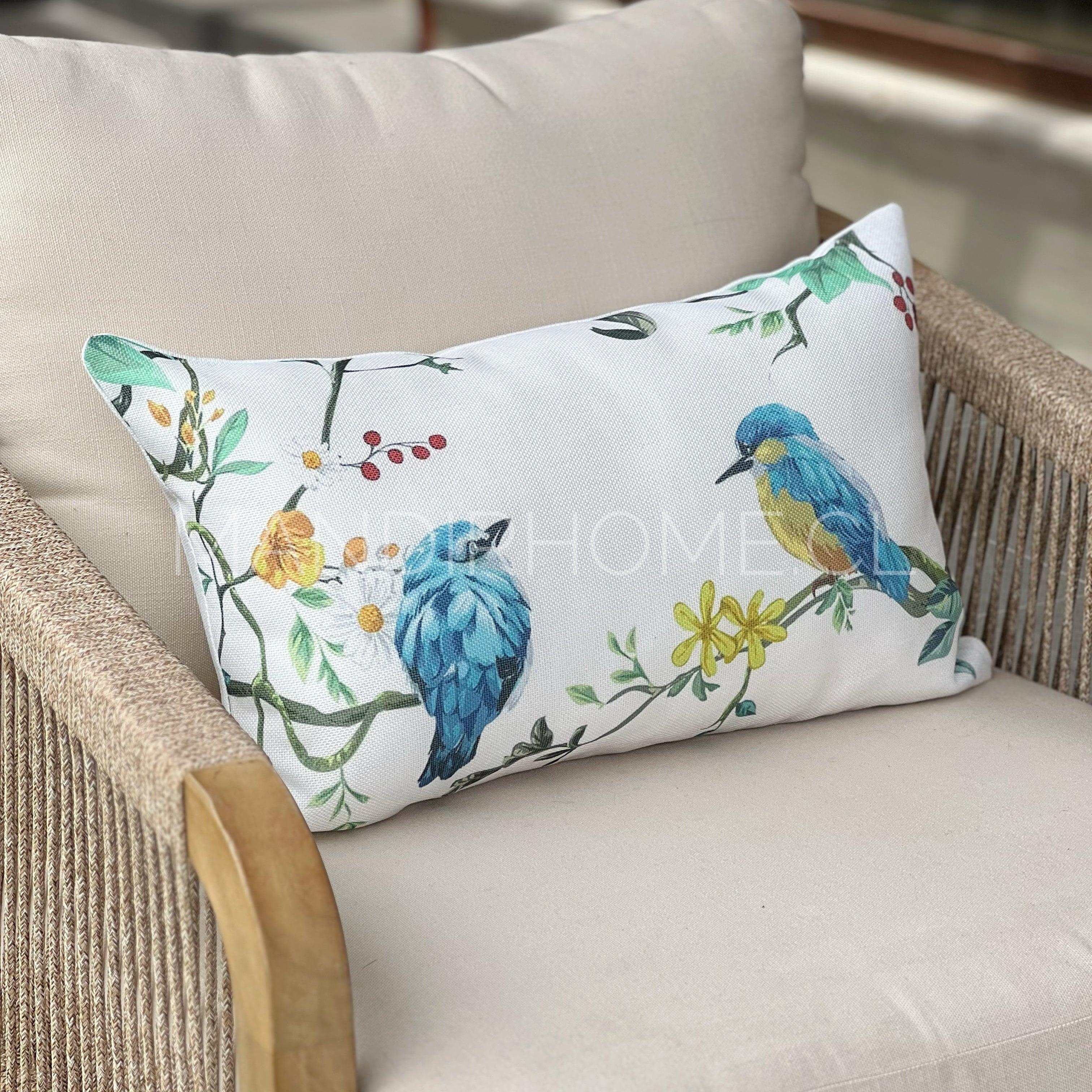 Funda de Cojín Estampada Pareja Pajaritos Rectangular