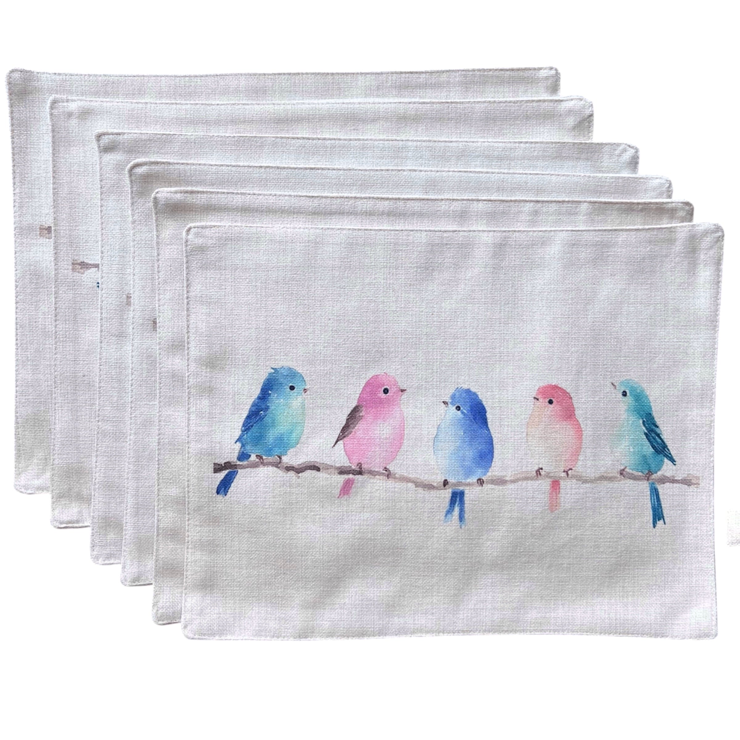 SET 6 Individuales Pajaritos Tela Repelente y Antimanchas