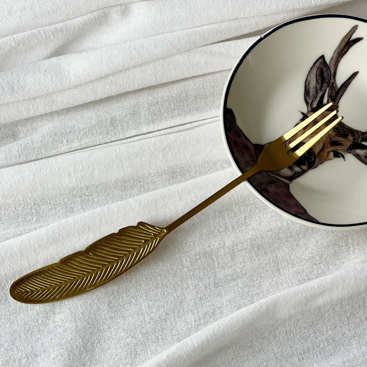 Tenedor Cóctel/ Picoteo Pluma Dorado