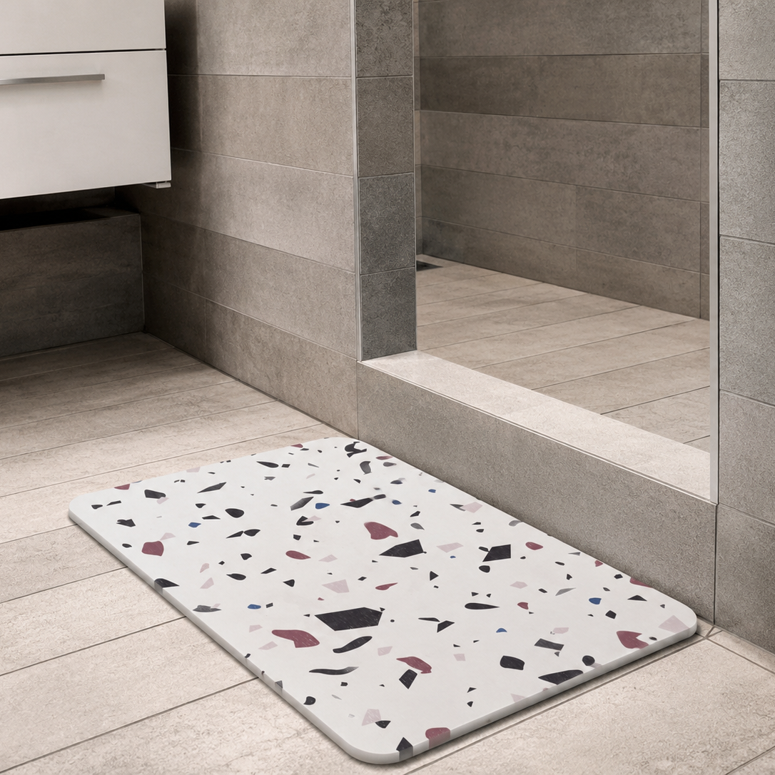 Alfombra de baño de diatomita Terrazo secado rápido 60x40 cm | Antibacterial y original - Mandir Home