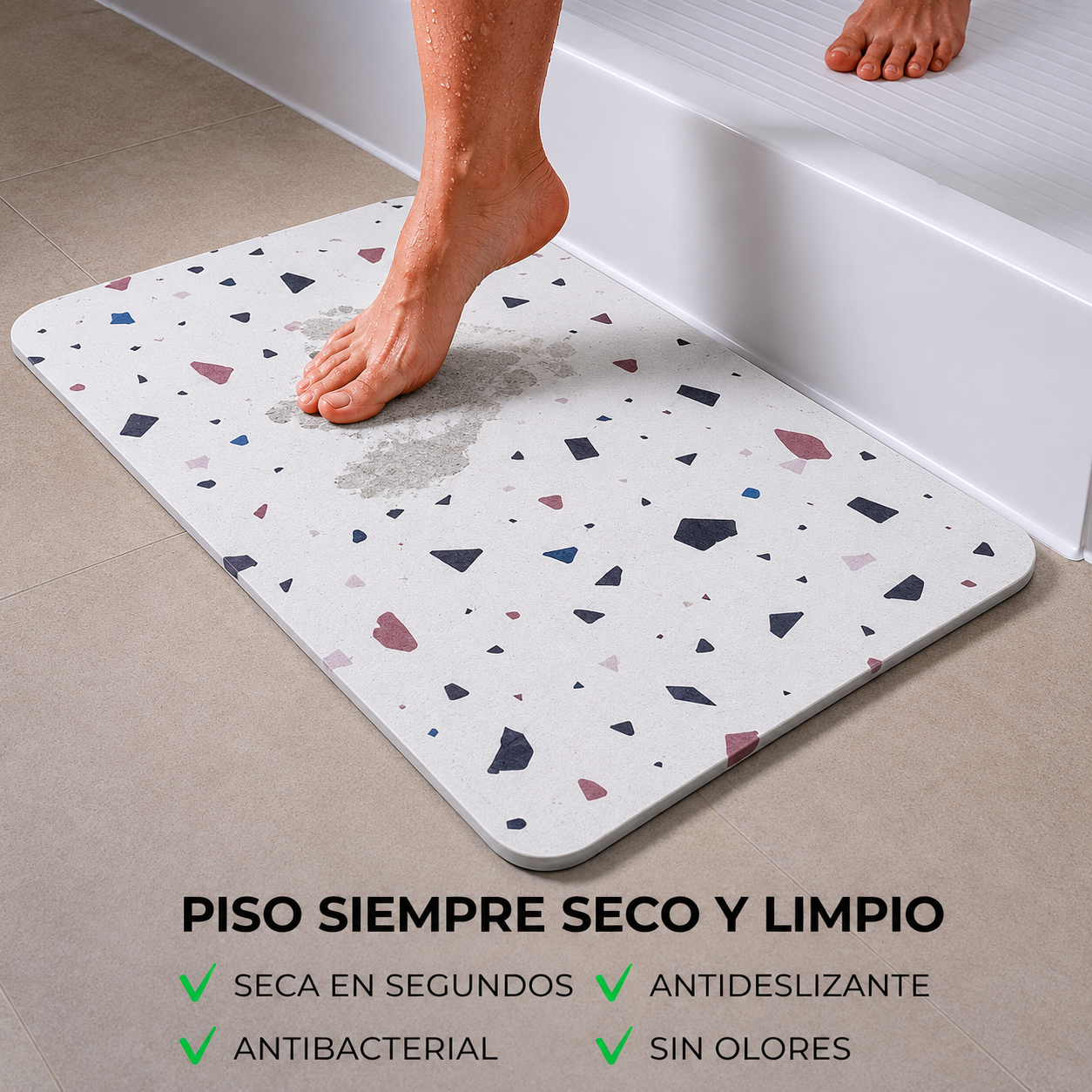 Alfombra de baño de diatomita Terrazo secado rápido 60x40 cm | Antibacterial y original - Mandir Home