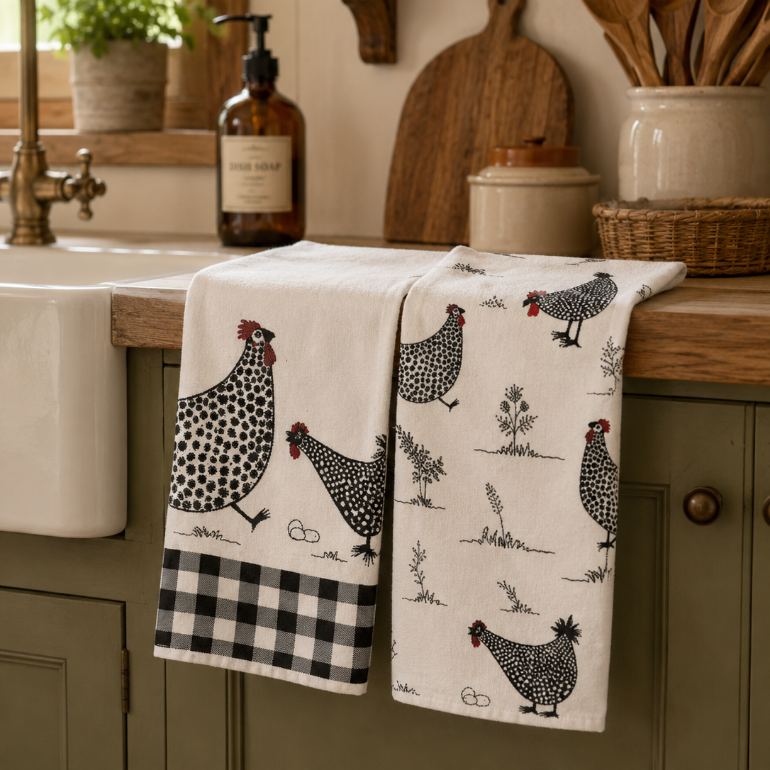 Set 2 Paños Cocina Gallinas Microfibra