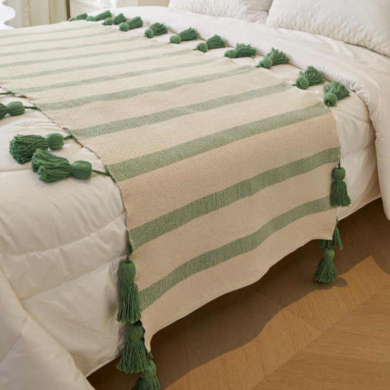 Piecera 2p/King Algodón Borlas Doble Menta 210x70cms