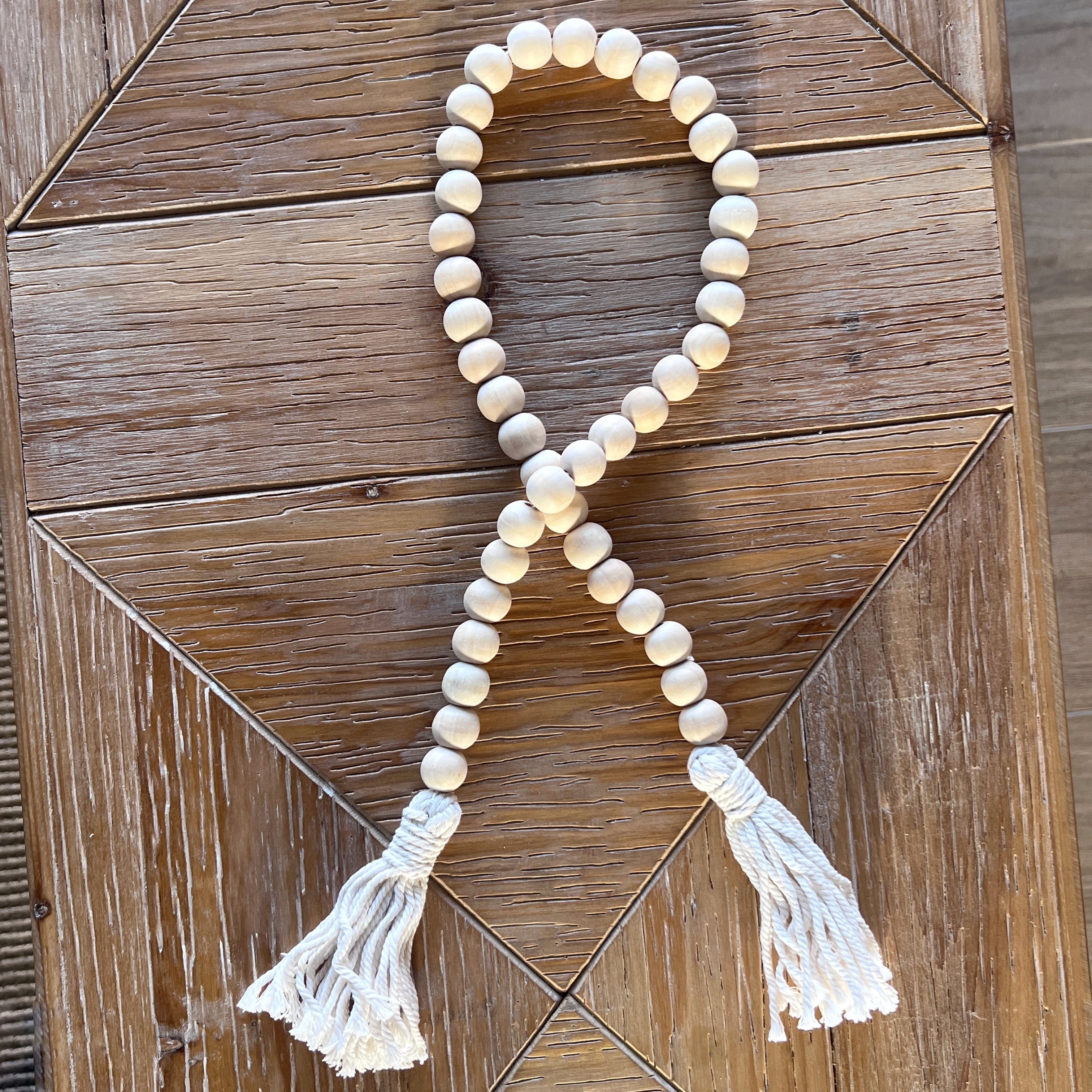 Cuentas Madera Natural Con Borlas De Algodón Crudo