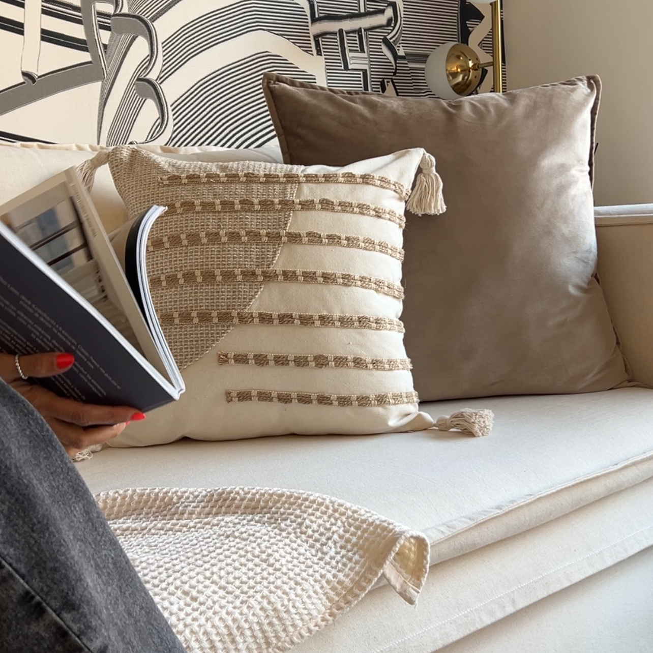 Funda de Cojín Natural Rústico Lino Yute Calma