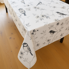 Mantel Rectangular Pajaritos Gris/ Repelente a Líquidos Resistente a Manchas 140x220 cms