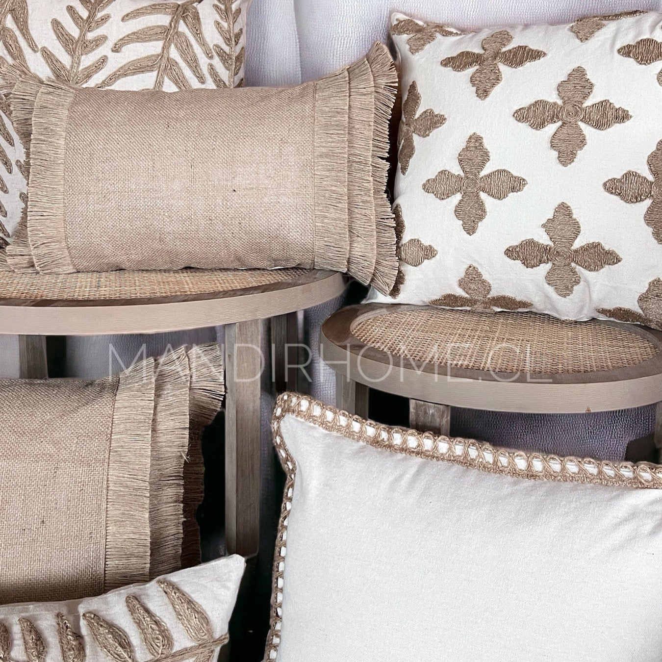 Funda de Cojín Natural Rústico Lino Yute Cuadrada