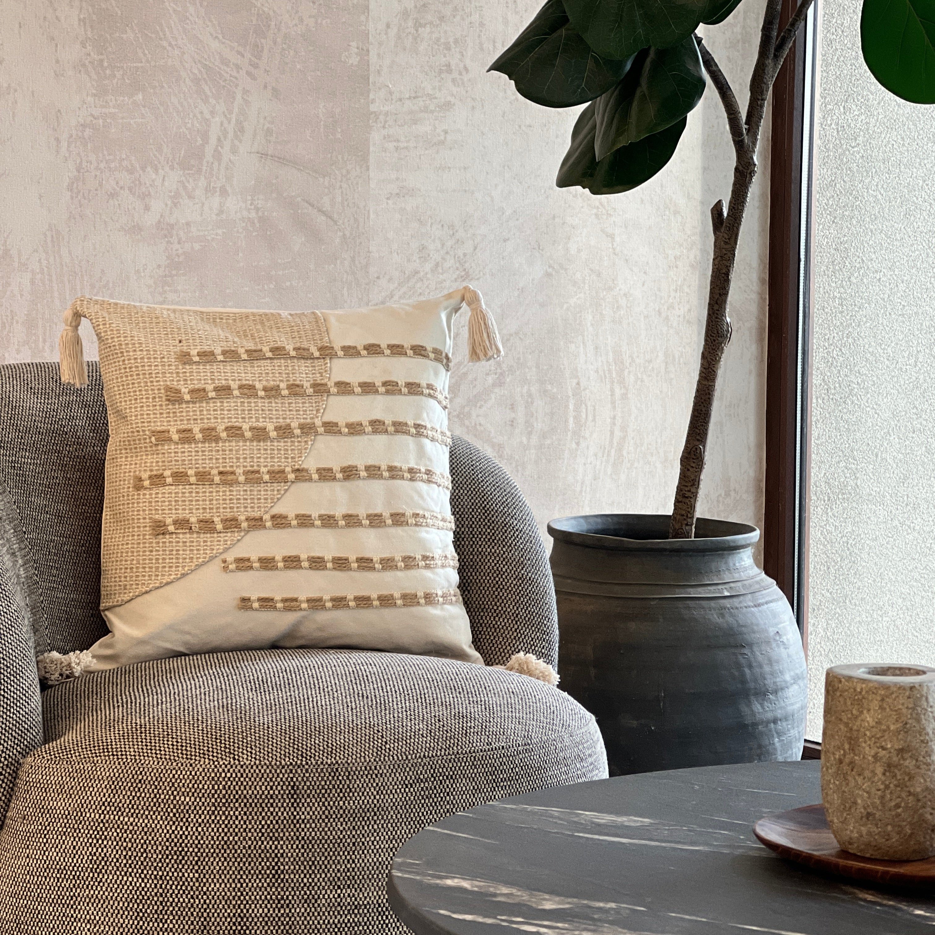 Funda de Cojín Natural Rústico Lino Yute Calma