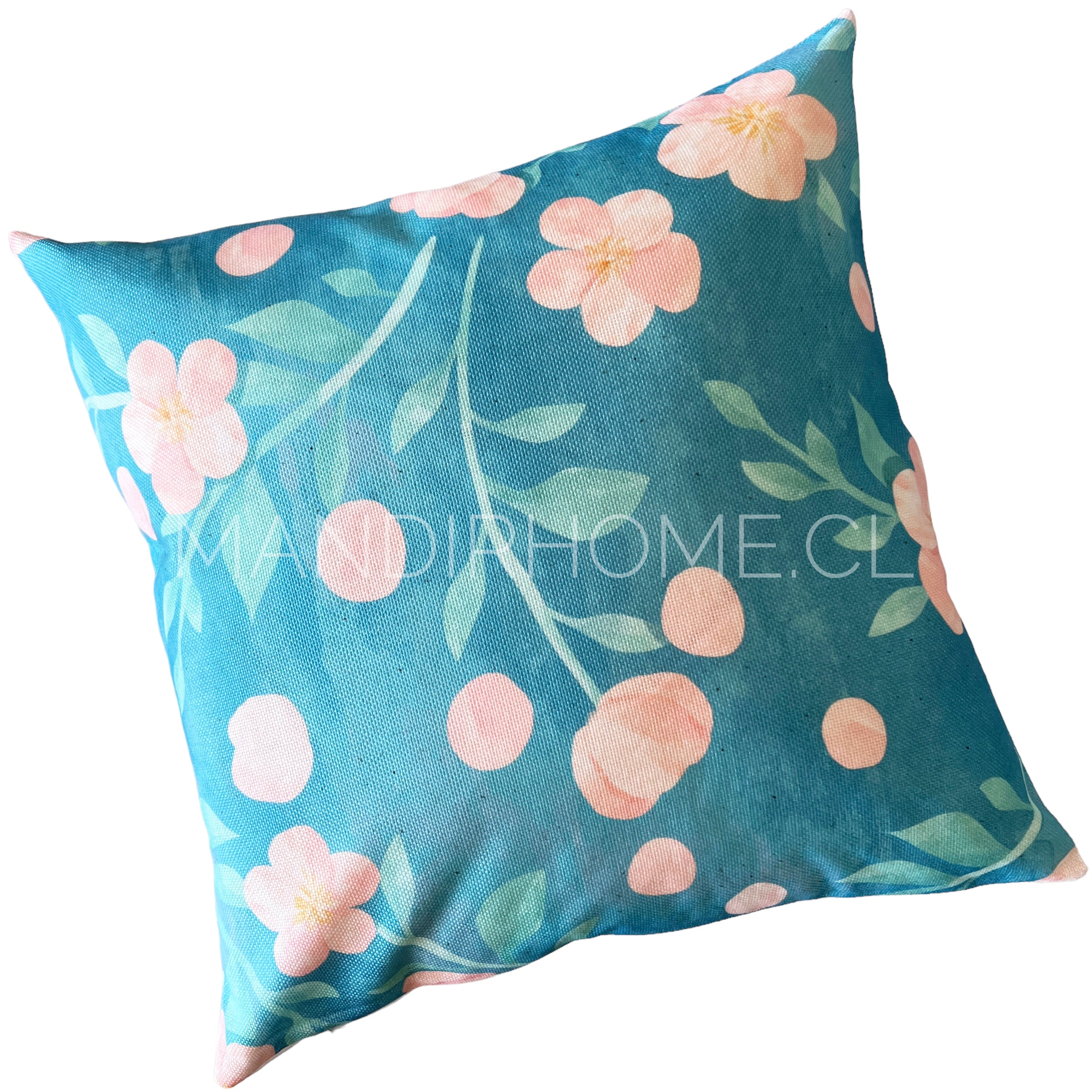 ¡Quedan 1! Funda de Cojín Estampada Acuarela Turquesa Menta Flores Botón Cuadrada