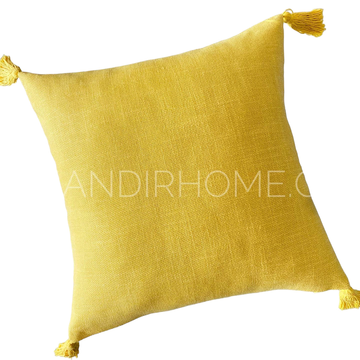 Funda de Cojín Simple Amarillo Mostaza Borlas  Cuadrada
