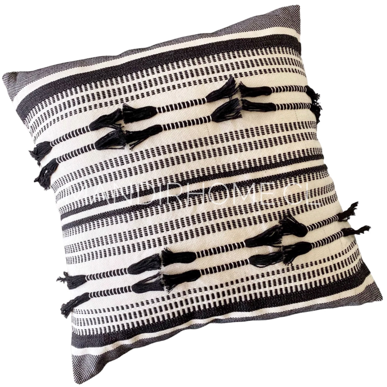 Funda Boho Kelim Lazos Negro Cuadrada