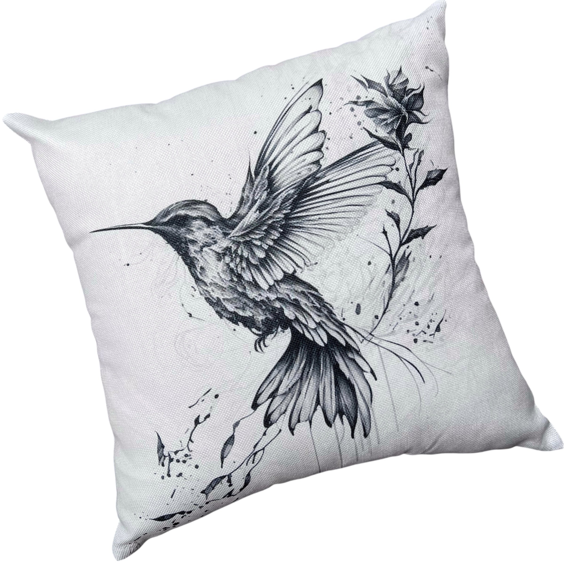 Funda de Cojín Estampada Grafito Colibrí