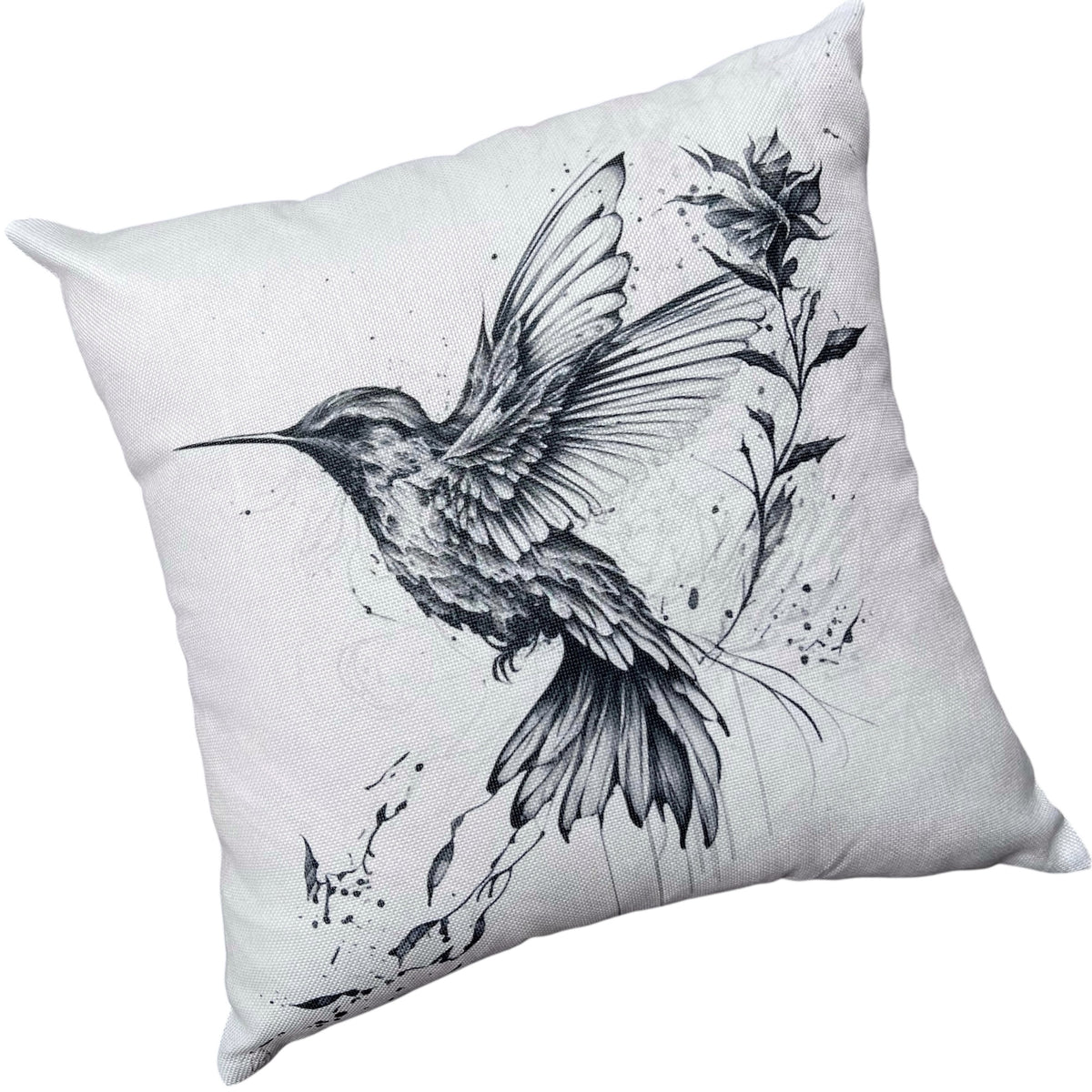 Funda de Cojín Estampada Grafito Colibrí