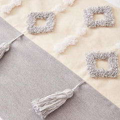 Set Piecera Boho Gris Borla 210x60cms + 2 Fundas Cojín y 45x45cms