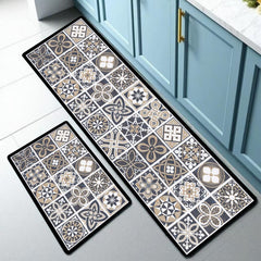 Set Alfombras de Cocina Mosaico Beige Antideslizante y Absorbente | Anticharcos y Lavables