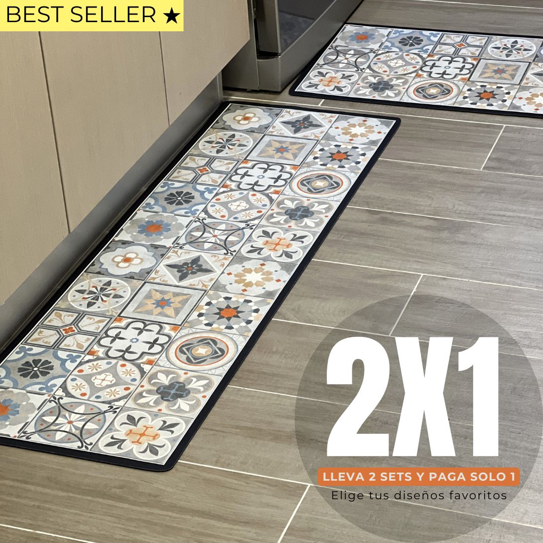 Set Alfombras de Cocina Mosaico Arena y agua Antideslizante y Absorbente | Anticharcos y Lavables - Mandir Home
