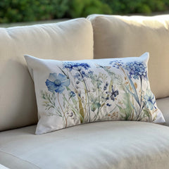 Cojín floral azul estilo vintage para decoración de living o dormitorio