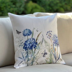 Cojín decorativo floral de hortensias azules para sofá o dormitorio