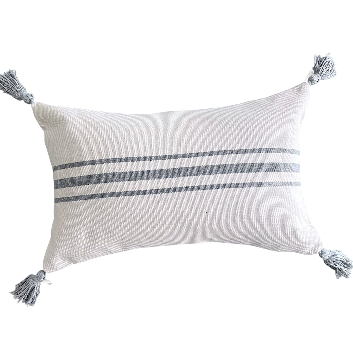 Cojín decorativo rayado gris y crudo para sofá o cama