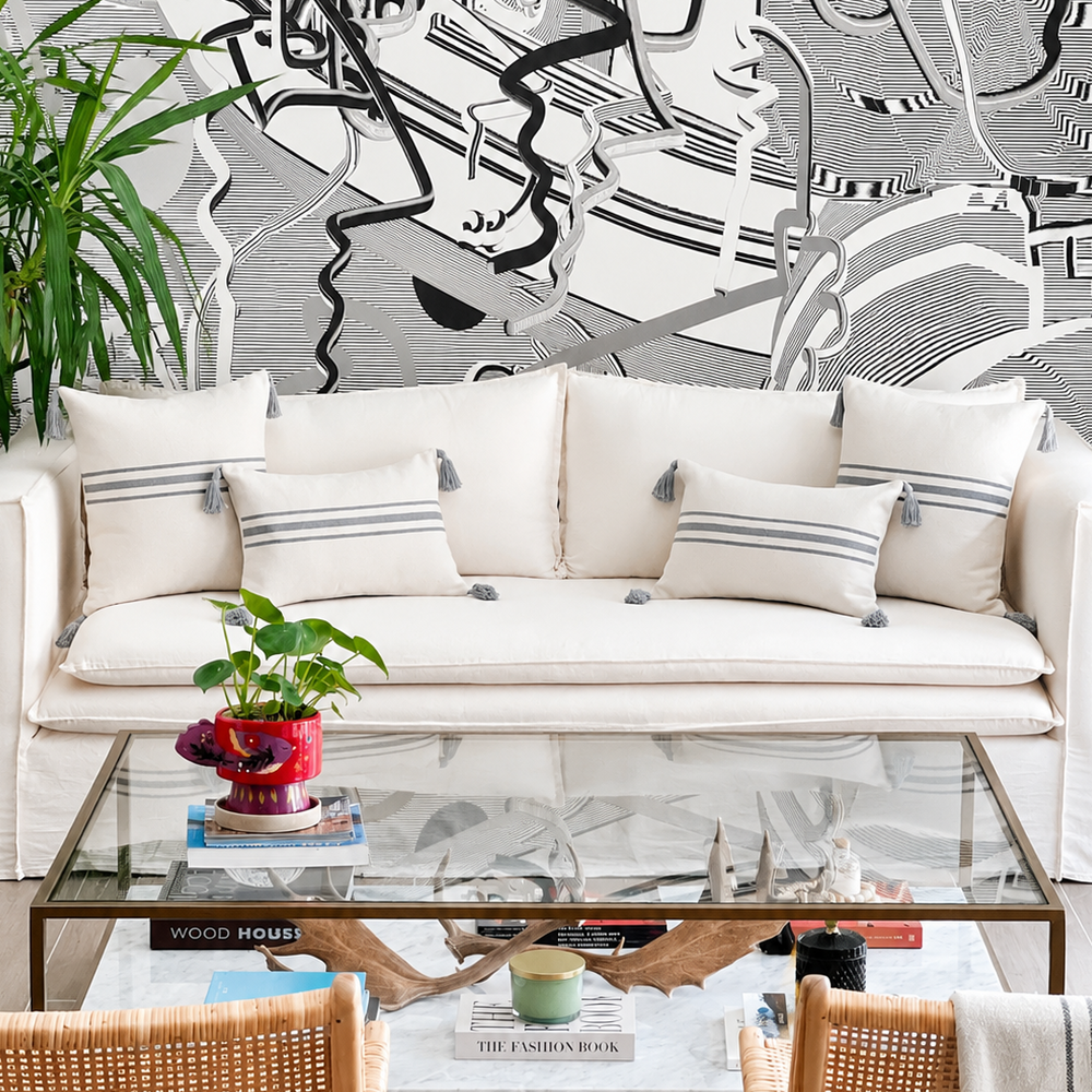 Cojines decorativos beige y gris para living moderno y acogedor
