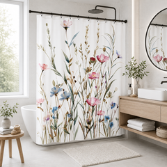 Cortina de baño flores  antimoho con tela impermeable y resistente al agu