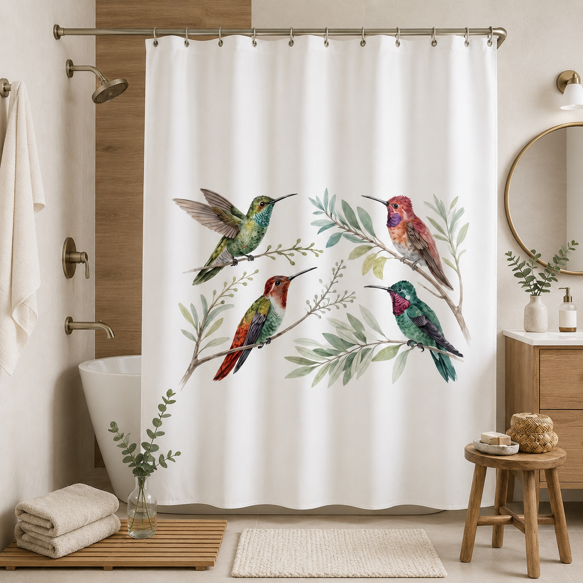 Cortina de Baño Impermeable 180x180 | 4 Colibrís - Mandir Home