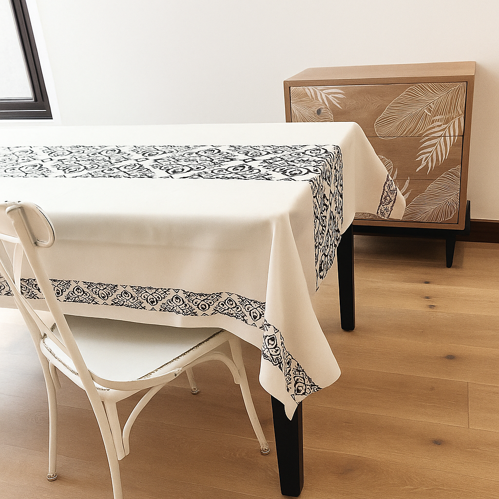 Mantel Rectangular Franja Negro/ Repelente a Líquidos Resistente a Manchas 140x220 cms