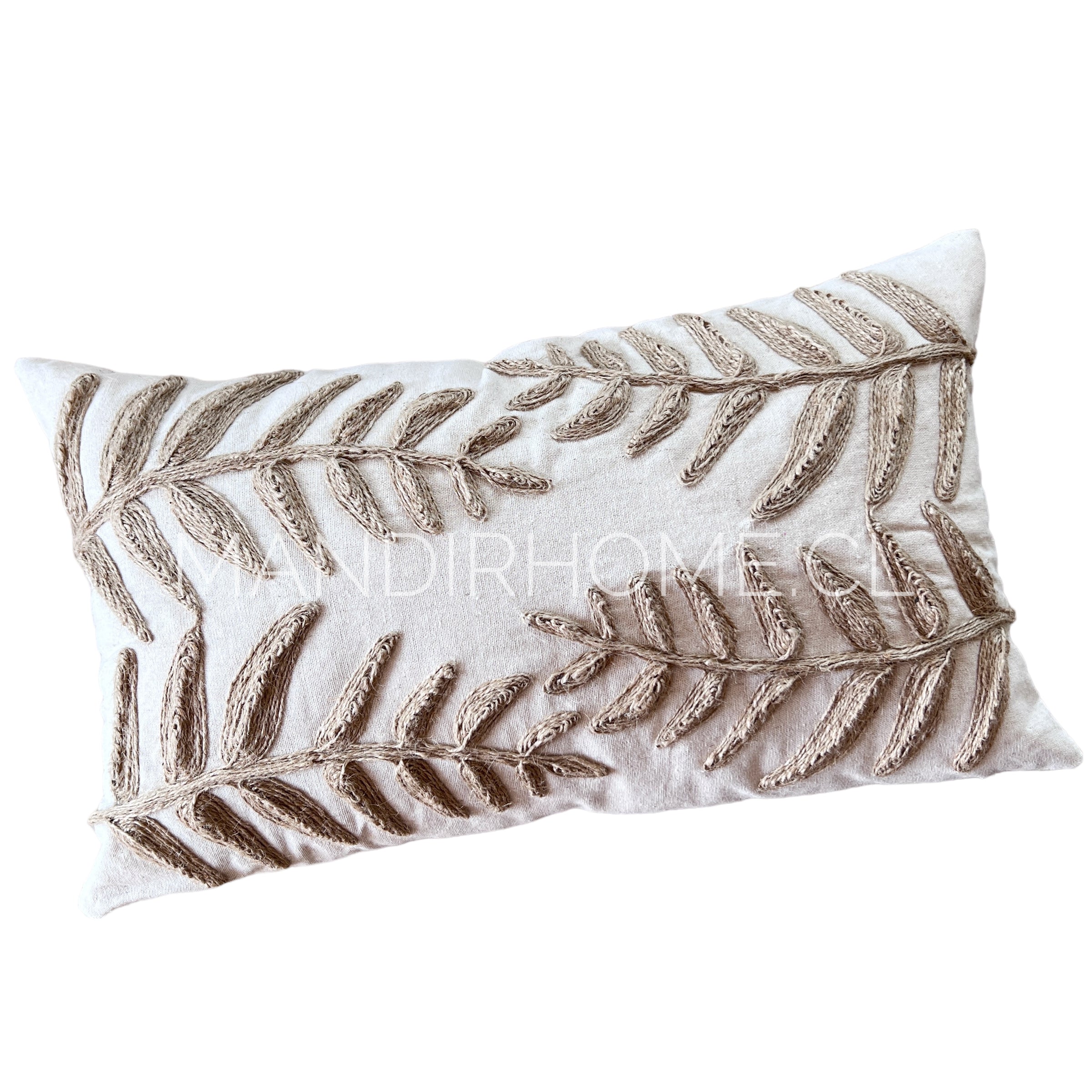 Funda de Cojín Natural Rústico Yute Hoja Alargada Rectangular