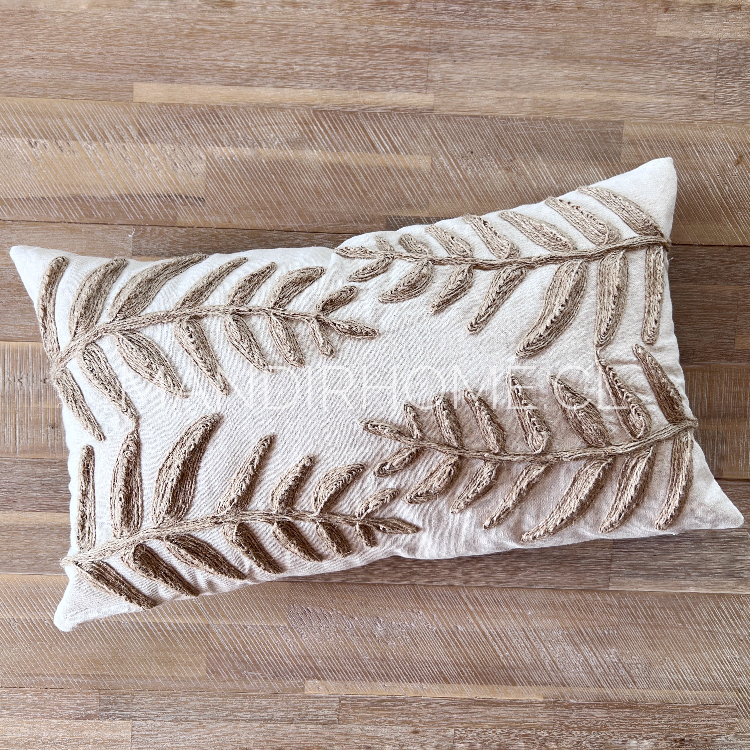 Funda de Cojín Natural Rústico Yute Hoja Alargada Rectangular