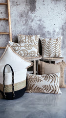 Funda de Cojín Natural Rústico Yute Hoja Redonda Rectangular