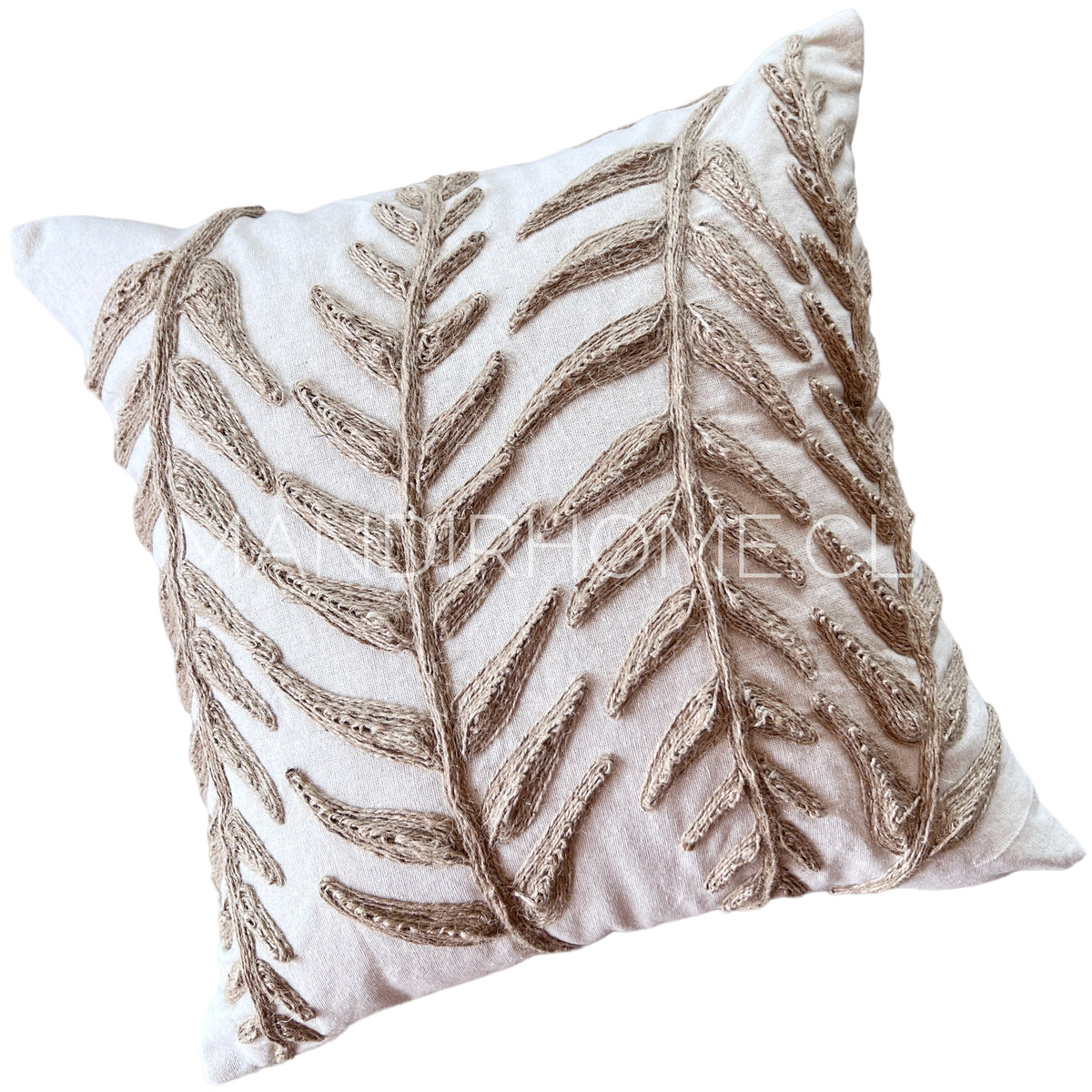 Funda de Cojín Natural Rústico Yute Hoja Alargada Cuadrada