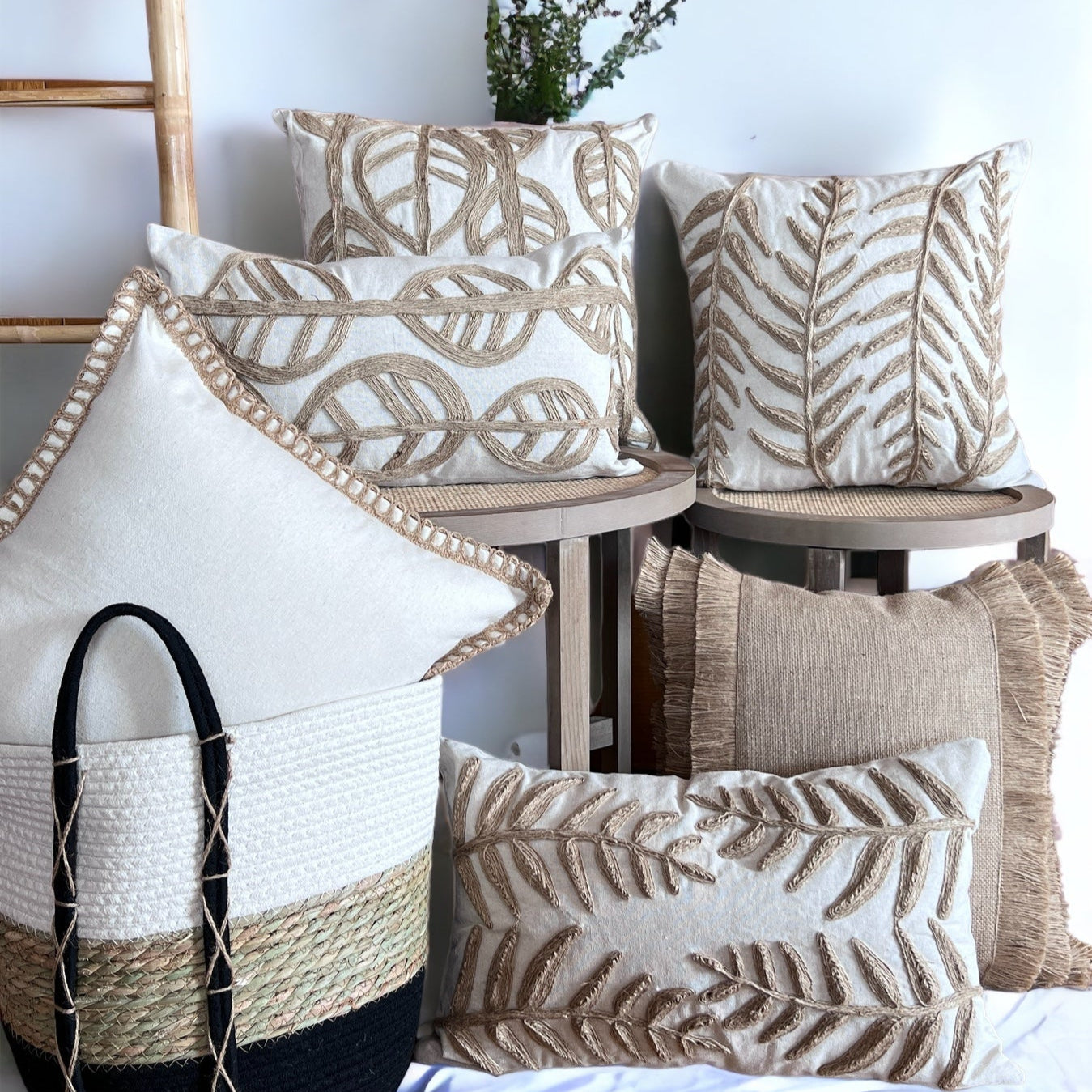 SET 2 NATURAL RÚSTICO YUTE HOJA ALARGADA + REGALO