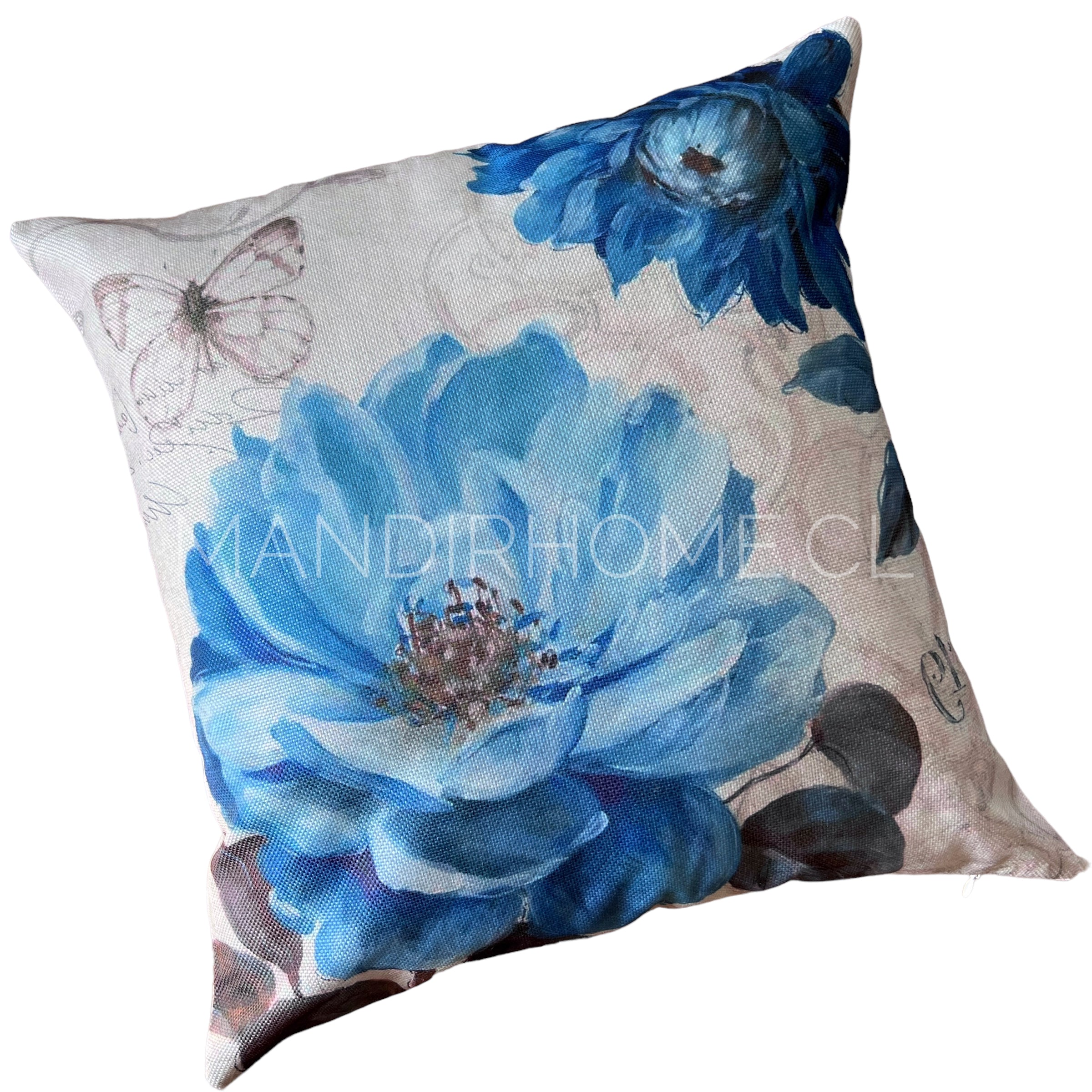 ¡Quedan 2! Funda de Cojín Estampado Flores Azul Turquesa Oleo