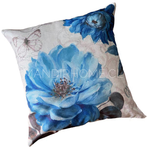 ¡Quedan 4! Funda de Cojín Estampado Flores Azul Turquesa Oleo