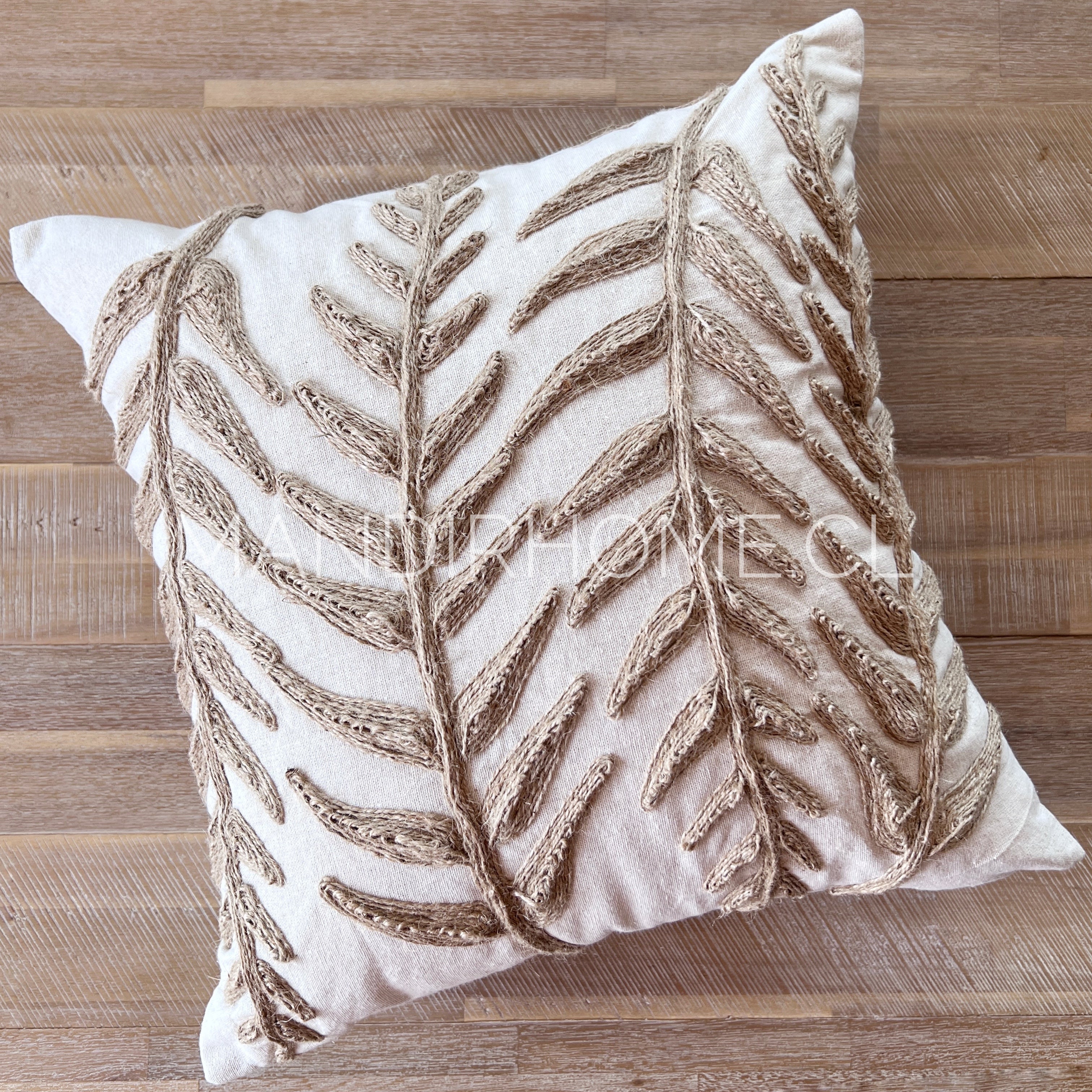 Funda de Cojín Natural Rústico Yute Hoja Alargada Cuadrada