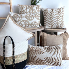 Funda de Cojín Natural Rústico Yute Hoja Alargada Rectangular