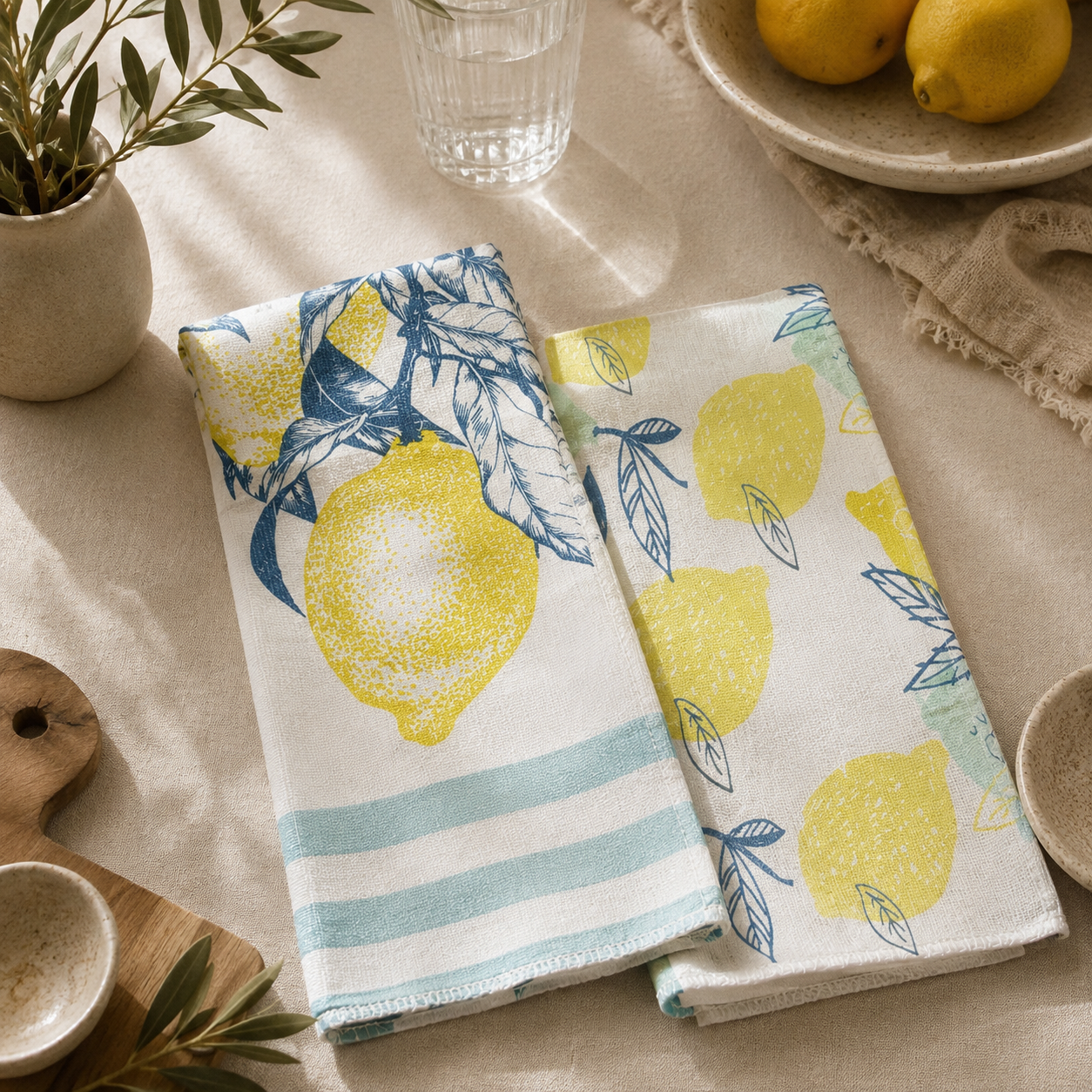 mantel cocina platos limón secado