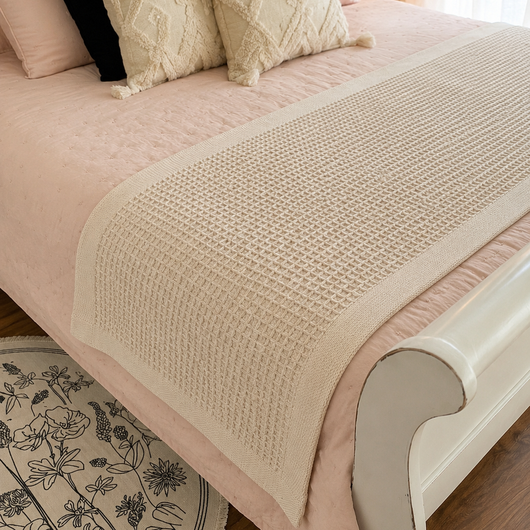 Piecera King/ Manta Algodón Mat Tejito Cofre 210x70cms - Mandir Home