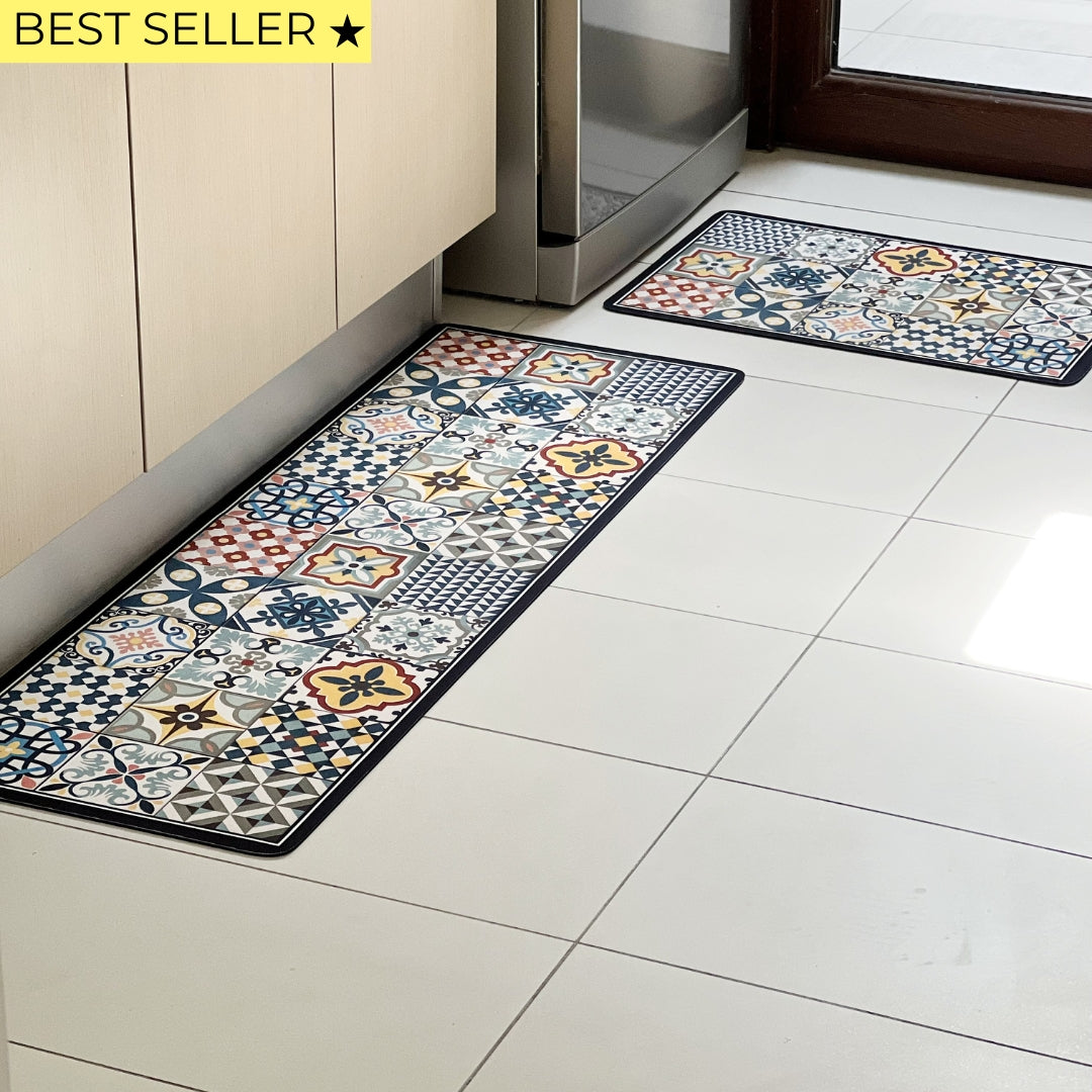 Set Alfombras de Cocina Terracota Boho Antideslizante y Absorbente | Anticharcos y Lavables